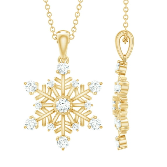Rosec Jewels Lab Created Diamond Snowflake Pendant with Chain (EF-VS Quality) - Winter Necklace Ready to Gift for Christmas, 18K Yellow Gold