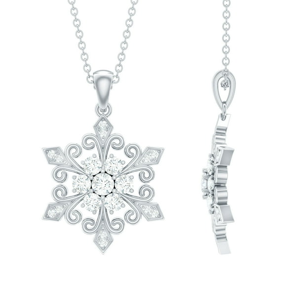 Rosec Jewels Lab Created Diamond Snowflake Pendant with Chain (Ef-Vs Quality) - Winter Necklace for Christmas - Ready to Gift for Women, 18K White Gold