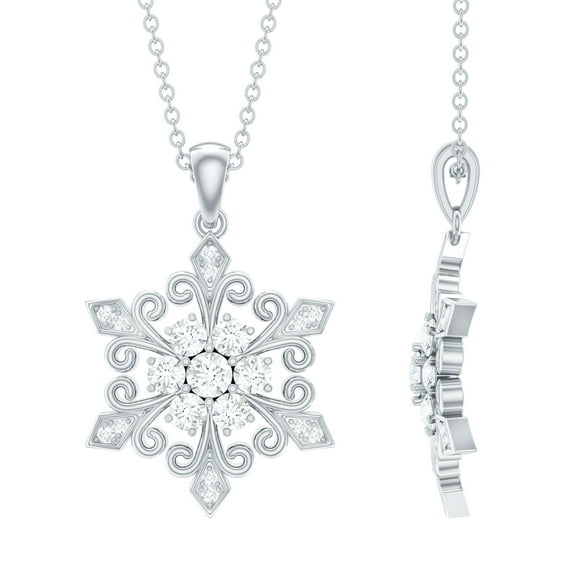 Rosec Jewels Lab Created Diamond Snowflake Pendant with Chain (Ef-Vs Quality) - Winter Necklace for Christmas - Ready to Gift for Women, 925 Sterling Silver