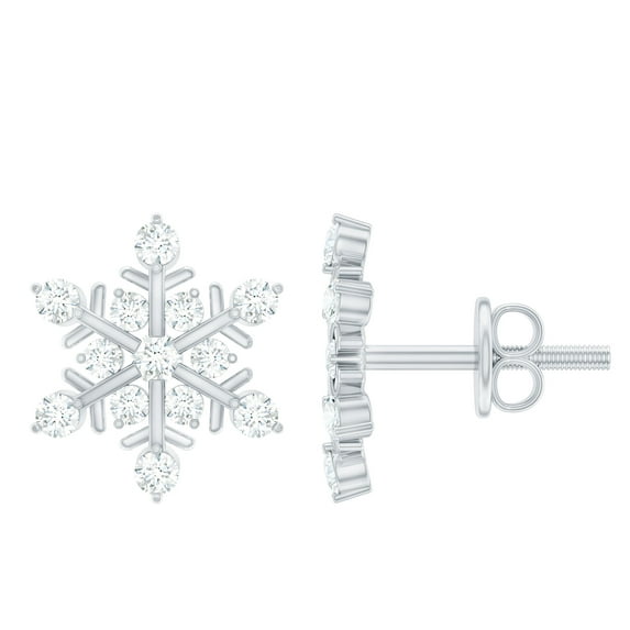 Rosec Jewels Lab Grown Diamond Snowflake Stud Earrings for Women (Ef-VS Quality), Screw Back - Ready to Gift for Christmas, 10K White Gold