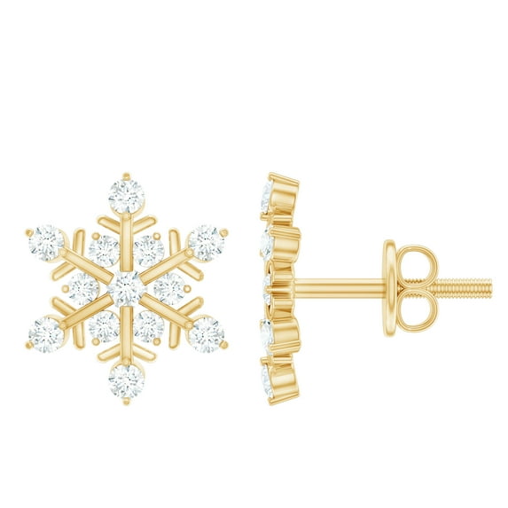 Rosec Jewels Lab Grown Diamond Snowflake Stud Earrings for Women (Ef-VS Quality), Screw Back - Ready to Gift for Christmas, 14K Yellow Gold