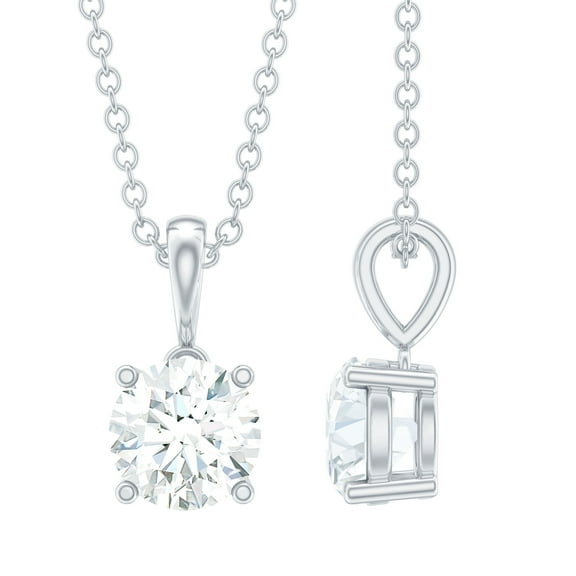 Rosec Jewels Lab Created Diamond Solitaire Pendant Necklace 1 Ct - 6 mm, with Chain (EF-VS Quality), 14K White Gold