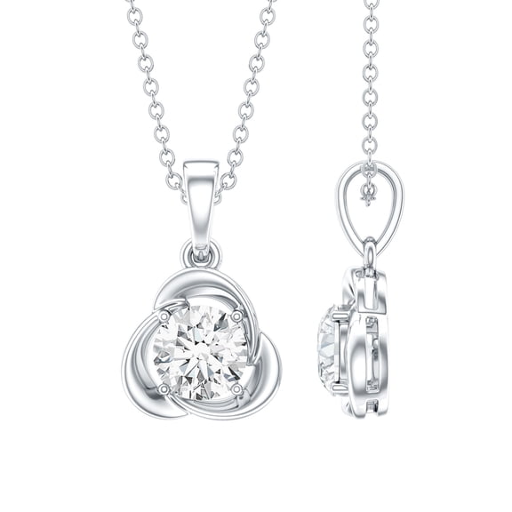 Rosec Jewels Lab Created Diamond Solitaire Pendant Necklace for Women - 0.9 Carat - with Chain - EF-VS Quality, 925 Sterling Silver