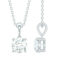 Rosec Jewels Lab Created Diamond Solitaire Pendant Necklace 1 Ct - 6 mm, with Chain (EF-VS Quality), 925 Sterling Silver