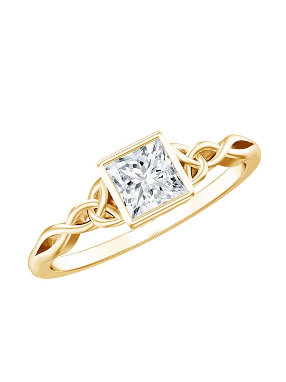 Lab Created Diamond Solitaire Promise Ring (0.8 Carat, Ef-Vs Quality) - Bezel Set Diamond Square Ring, 14K Yellow Gold, US 7.00