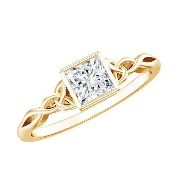 Rosec Jewels Lab Created Diamond Solitaire Promise Ring (5 mm, Ef-Vs Quality) - Bezel Set Diamond Square Ring, 18K Yellow Gold, US 5.00