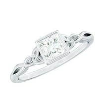 Rosec Jewels Lab Created Diamond Solitaire Promise Ring (5 mm, Ef-Vs Quality) - Bezel Set Diamond Square Ring, 925 Sterling Silver, US 4.00