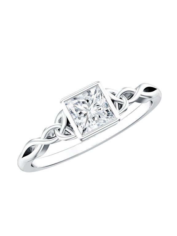 Lab Created Diamond Solitaire Promise Ring (0.8 Carat, Ef-Vs Quality) - Bezel Set Diamond Square Ring, 925 Sterling Silver, US 7.00