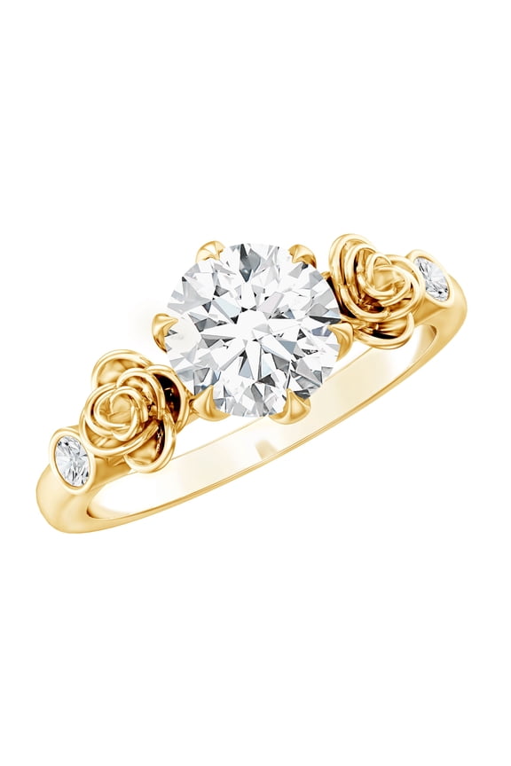 Lab Created Diamond Solitaire Ring - 1 Ct Diamond Nature Inspired Engagement Ring (EF-VS Quality), 14K Yellow Gold, US 7.00