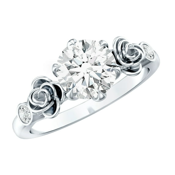 Rosec Jewels Lab Created Diamond Solitaire Ring - 1 Ct Diamond Nature Inspired Engagement Ring (7 mm, Ef-Vs Quality), 18K White Gold, US 11.50