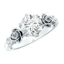 Rosec Jewels Lab Created Diamond Solitaire Ring - 1 Ct Diamond Nature Inspired Engagement Ring (7 mm, Ef-Vs Quality), 925 Sterling Silver, US 4.00