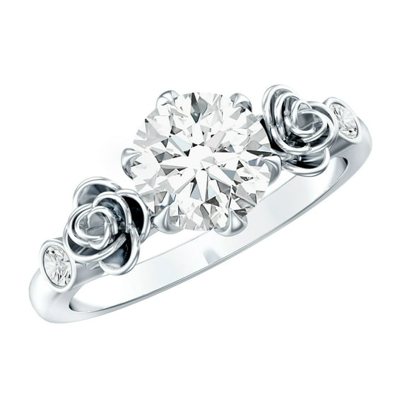 Rosec Jewels Lab Created Diamond Solitaire Ring - 1 Ct Diamond Nature Inspired Engagement Ring (7 mm, Ef-Vs Quality), 925 Sterling Silver, US 4.00