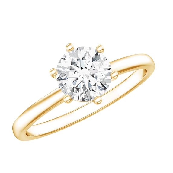 Rosec Jewels Lab Created Diamond Solitaire Ring 7 mm - Circle Engagement Ring 1 Carat - EF-VS Grade, 14K Yellow Gold, US 7.00