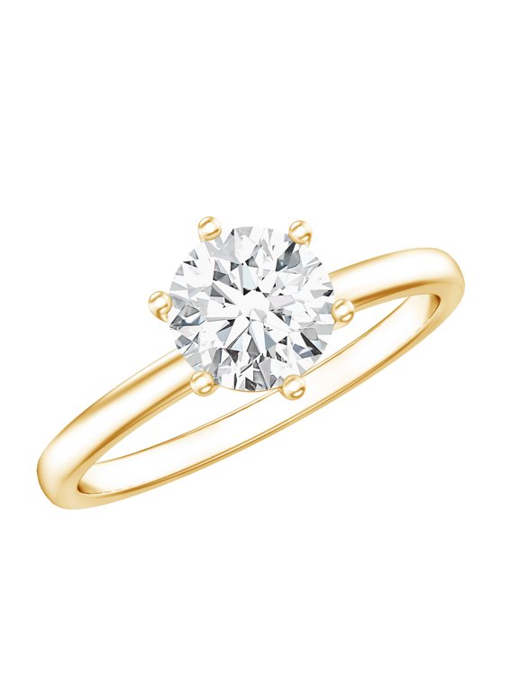Lab Created Diamond Solitaire Ring - Circle Engagement Ring 1 Carat - EF-VS Quality Certified, 14K Yellow Gold, US 7.00