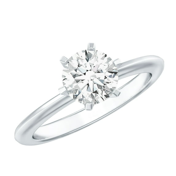 Rosec Jewels Lab Created Diamond Solitaire Ring (7mm, Ef-Vs Quality) - 1 Carat Diamond Circle Ring - with Jewelry Box, 10K White Gold, US 9.00