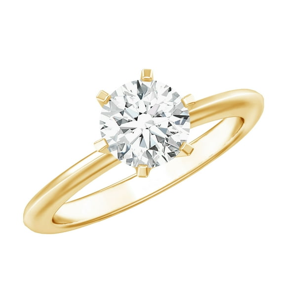 Rosec Jewels Lab Created Diamond Solitaire Ring (7mm, Ef-Vs Quality) - 1 Carat Diamond Circle Ring - with Jewelry Box, 10K Yellow Gold, US 8.00