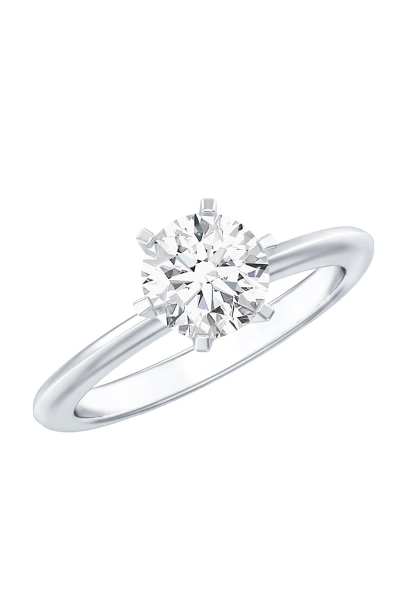 Lab Created Diamond Solitaire Ring (7mm, Ef-Vs Quality) - 1 Carat Diamond Circle Ring - with Jewelry Box, 925 Sterling Silver, US 7.00