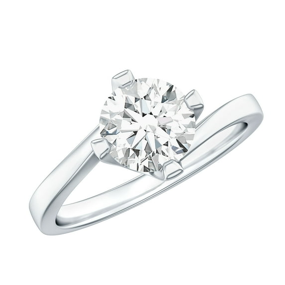 Rosec Jewels Lab Created Diamond Solitaire Ring for Women - 7 mm Round Diamond Ring 1 Carat - Ef-Vs Quality - Valentines Day Gift, 10K White Gold, US 12.00