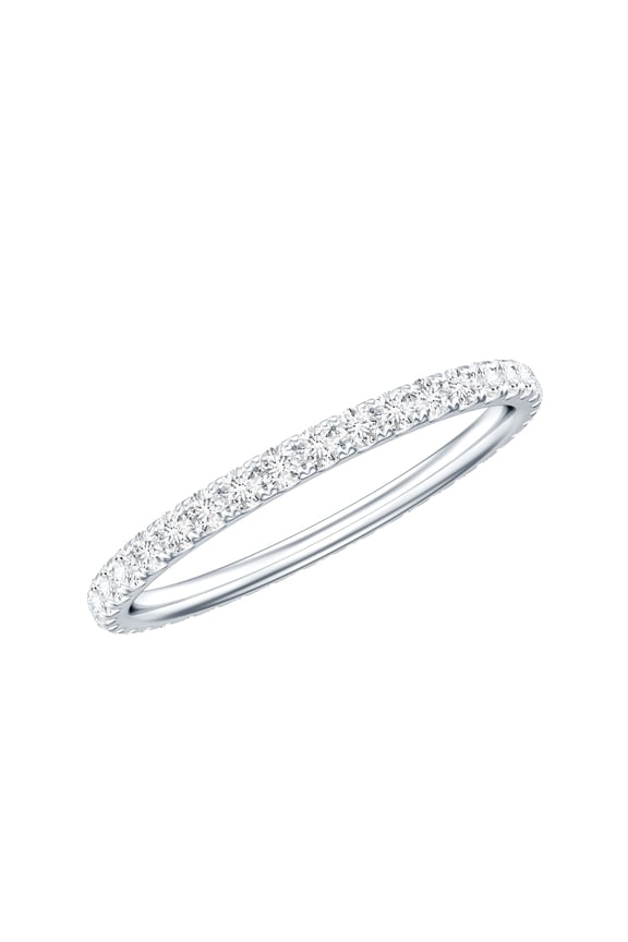 Lab Created Diamond Stackable Ring - EF-VS Grade - Pave Diamond Eternity Stacking Band - Valentines Gift, 18K White Gold, US 7.00