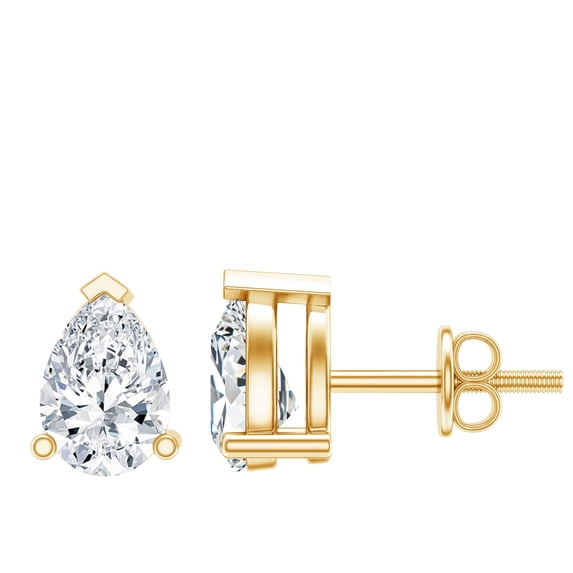 Rosec Jewels Lab Created Diamond Stud Earrings - 4X6 mm - Solitaire Teardrop Earrings Women - EF-VS Grade, 14K Yellow Gold