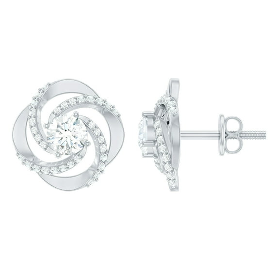 Rosec Jewels - Lab Created Diamond Stud Earrings - Swirl Earrings Ef-Vs Quality - Ready to Gift for Anniversary, 18K White Gold