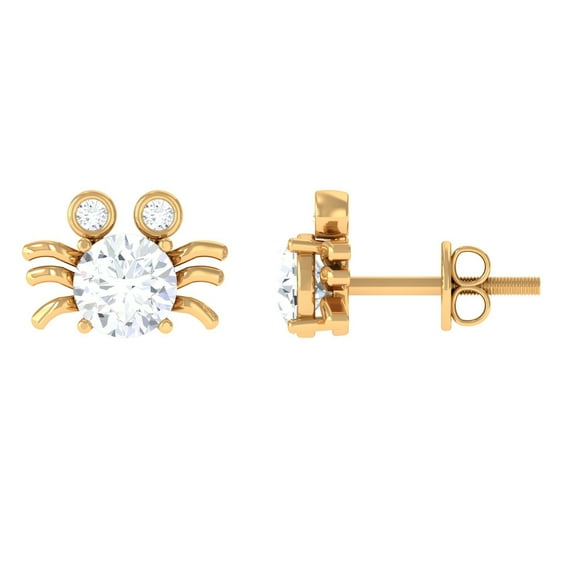 Rosec Jewels Lab Created Diamond Studs - Animal Inspired Crab Earrings (5 mm, 1 Carat, EF-VS Grade), 10K Yellow Gold
