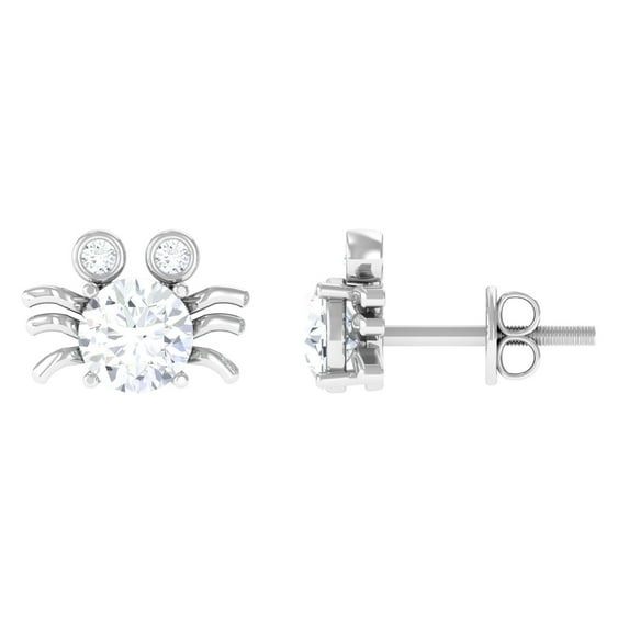 Rosec Jewels Lab Created Diamond Studs - Animal Inspired Crab Earrings (5 mm, 1 Carat, EF-VS Grade), 18K White Gold