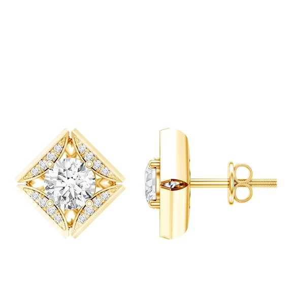 Rosec Jewels Lab Created Diamond Studs (Certified EF-VS Quality) - Art Deco Earrings for Mom - Ready to Gift, 18K Yellow Gold