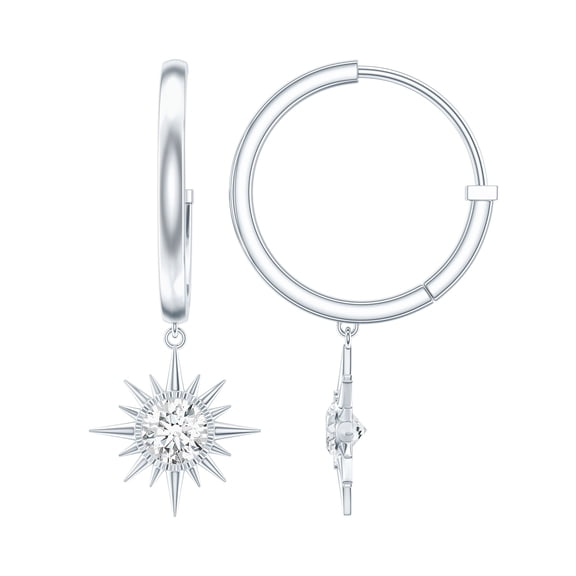 Rosec Jewels Lab Created Diamond Sunburst Drop Earrings Ef-Vs Grade - Hinged Hoop Earrings for Christmas, 14K White Gold