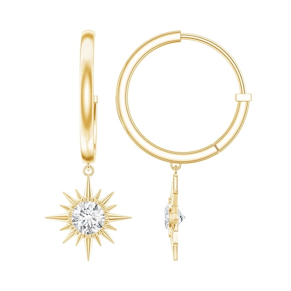 Rosec Jewels Lab Created Diamond Sunburst Drop Earrings Ef-Vs Grade - Hinged Hoop Earrings for Christmas, 14K Yellow Gold