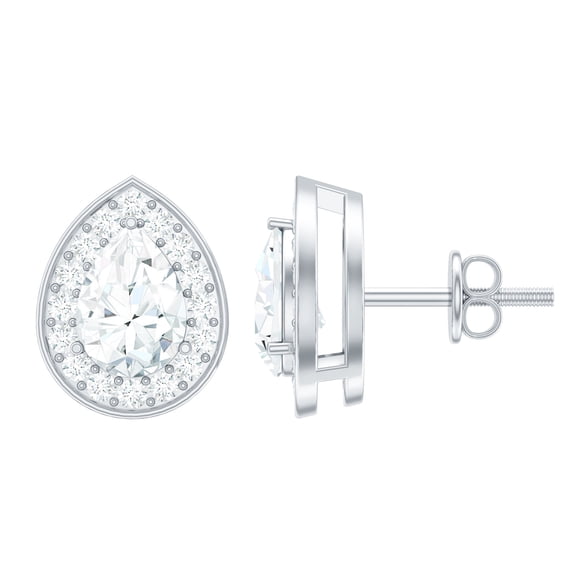 Rosec Jewels Lab Created Diamond Teardrop Earrings - Classic Diamond Halo Earrings for Mother (EF-VS Quality), 925 Sterling Silver