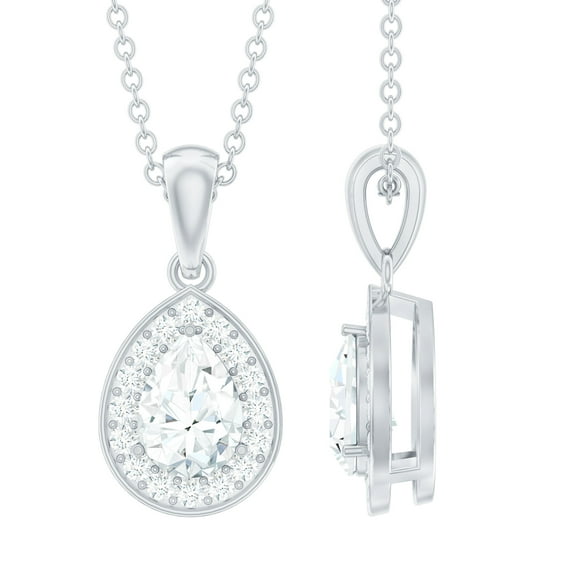 Rosec Jewels Lab Created Diamond Teardrop Pendant with Chain (EF-VS Quality) - Wedding Necklace, 925 Sterling Silver