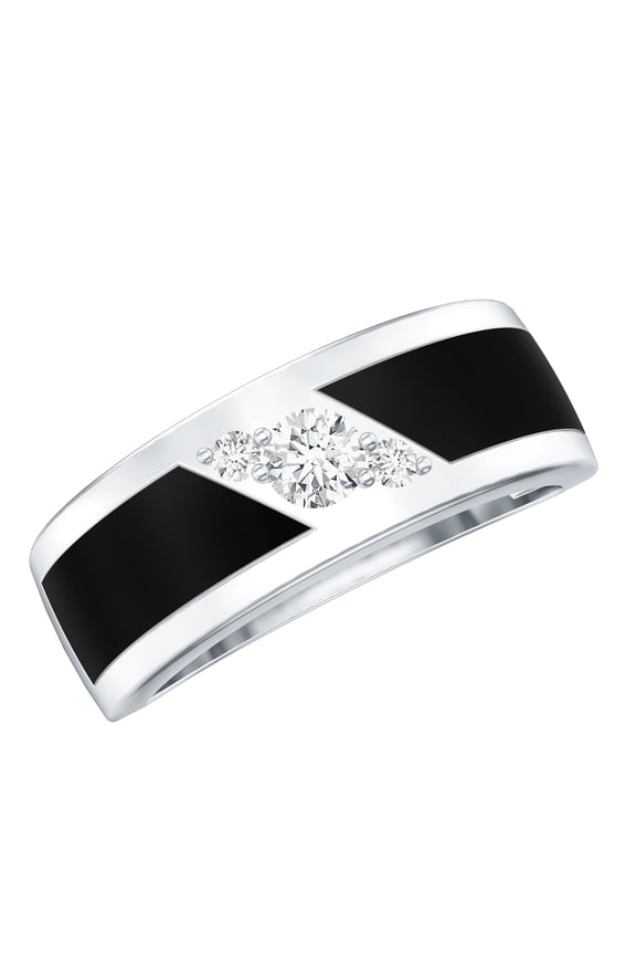 Lab Created Diamond Wedding Band (Ef-VS Quality) - Mens Enamel Band Ring - with Jewelry Box, 14K White Gold, US 7.00