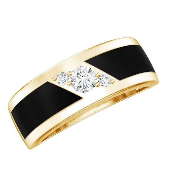 Rosec Jewels Lab Created Diamond Wedding Band (Ef-VS Quality) - Mens Enamel Band Ring - with Jewelry Box, 14K Yellow Gold, US 10.50