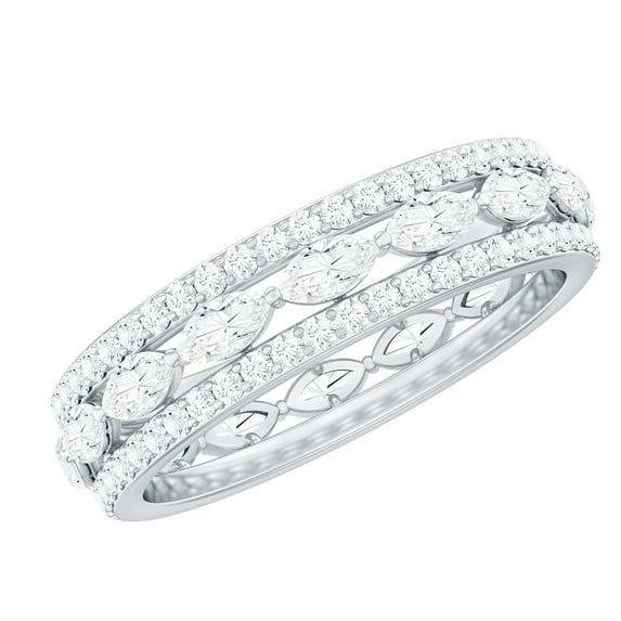 Rosec Jewels Lab Created Diamond Wedding Band for Women - 3 Row Diamond Band - EF-VS Quality, 10K White Gold, US 13.00