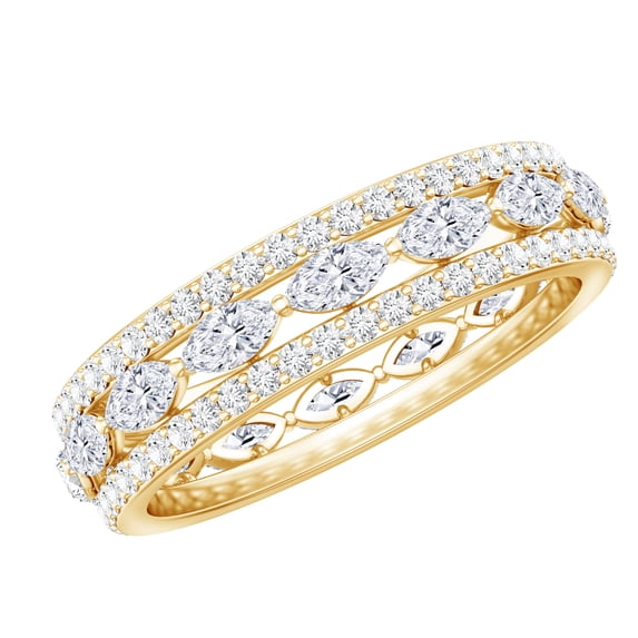 Rosec Jewels Lab Created Diamond Wedding Band for Women - 3 Row Diamond Band - EF-VS Quality, 14K Yellow Gold, US 12.00