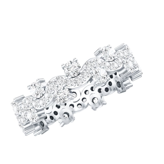 Rosec Jewels Lab Created Diamond Wedding Ring - Designer Full Eternity Band Ring - EF-VS Quality, 925 Sterling Silver, US 4.00