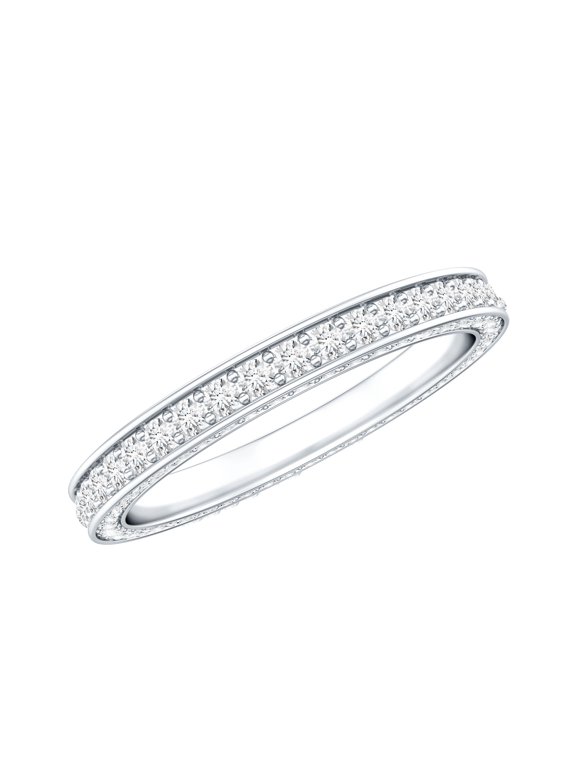 Lab Created Diamond Wedding Ring (EF-VS Quality) - Full Eternity Stacking Band - with Jewelry Box, 14K White Gold, US 5.00