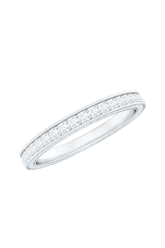 Lab Created Diamond Wedding Ring (EF-VS Quality) - Full Eternity Stacking Band - with Jewelry Box, 925 Sterling Silver, US 7.00