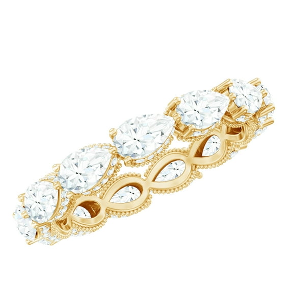 Rosec Jewels Lab Created Diamond Wedding Ring - Pear Eternity Band - EF-VS Quality Certified, 10K Yellow Gold, US 9.00