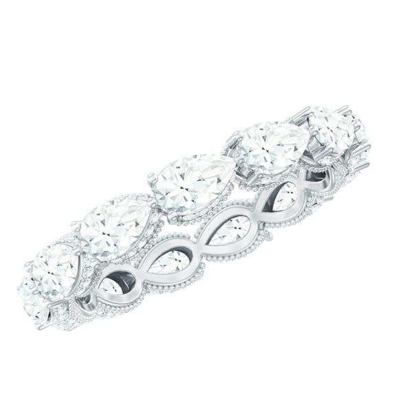 Rosec Jewels Lab Created Diamond Wedding Ring - Pear Eternity Band - EF-VS Quality Certified, 18K White Gold, US 5.00