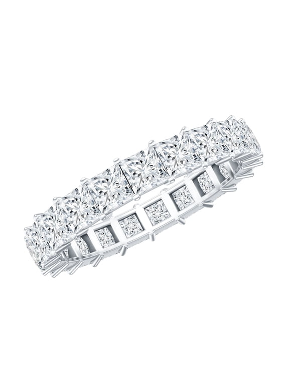 Lab Created Diamond Wedding Ring - Princess Cut Eternity Band - EF-VS Grade (Ready to Gift), 18K White Gold, US 9.00