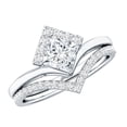 thumbnail image 1 of Rosec Jewels Lab Created Diamond Wedding Rings Set of 2 (Ef-Vs Quality) - Square Engagement Ring with Enhancer, 925 Sterling Silver, US 4.00, 1 of 9