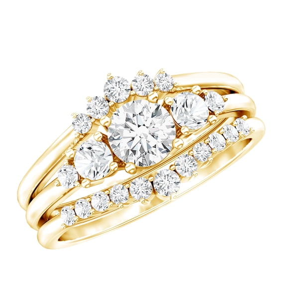 Rosec Jewels Lab Created Diamond Wedding Rings Set (Ef-Vs Quality) - Designer Trio Ring Set with Jewelry Box, 14K Yellow Gold, US 4.00