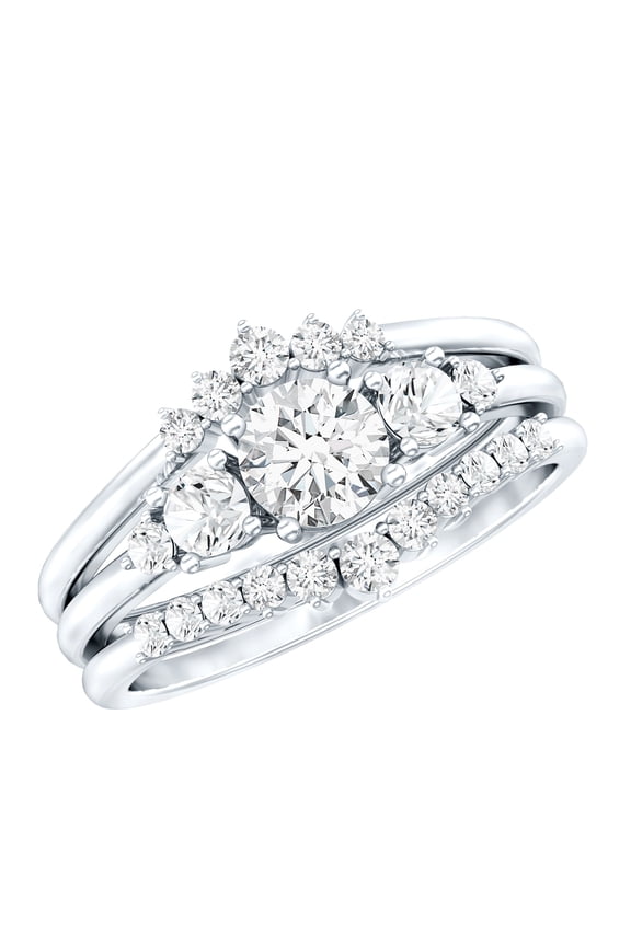 Lab Created Diamond Wedding Rings Set (Ef-Vs Quality) - Designer Trio Ring Set with Jewelry Box, 925 Sterling Silver, US 7.00