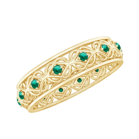 Rosec Jewels Certified Lab Grown Emerald Celtic Wedding Band for Women - AAAA Grade - Vintage Style Emerald Band - with Jewelry Box, 18K Yellow Gold, US 11.50