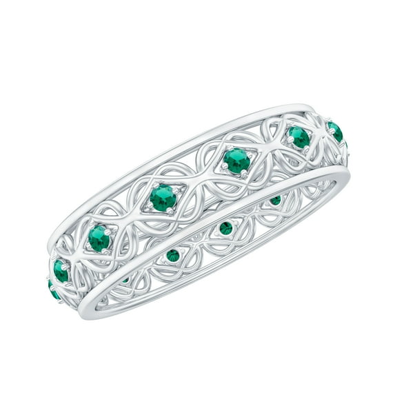 Rosec Jewels Certified Lab Grown Emerald Celtic Wedding Band for Women - AAAA Grade - Vintage Style Emerald Band - with Jewelry Box, 925 Sterling Silver, US 4.00