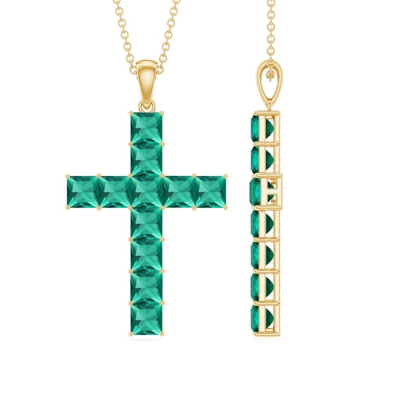Rosec Jewels Lab Created Emerald Cross Pendant with Chain - 925 Sterling Silver Emerald Necklace - Ready to Gift