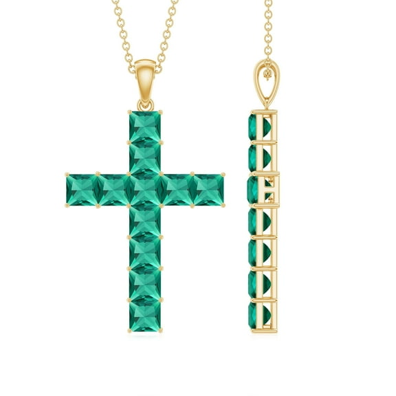 Rosec Jewels Lab Created Emerald Cross Pendant with Chain - 925 Sterling Silver Emerald Necklace - Ready to Gift for Valentines Day