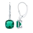 thumbnail image 1 of Rosec Jewels Lab Created Emerald Drop Earrings 4 Carat - Cushion Cut Earrings for Women - AAAA Quality - Jewelry Box Included, 18K White Gold, 1 of 8